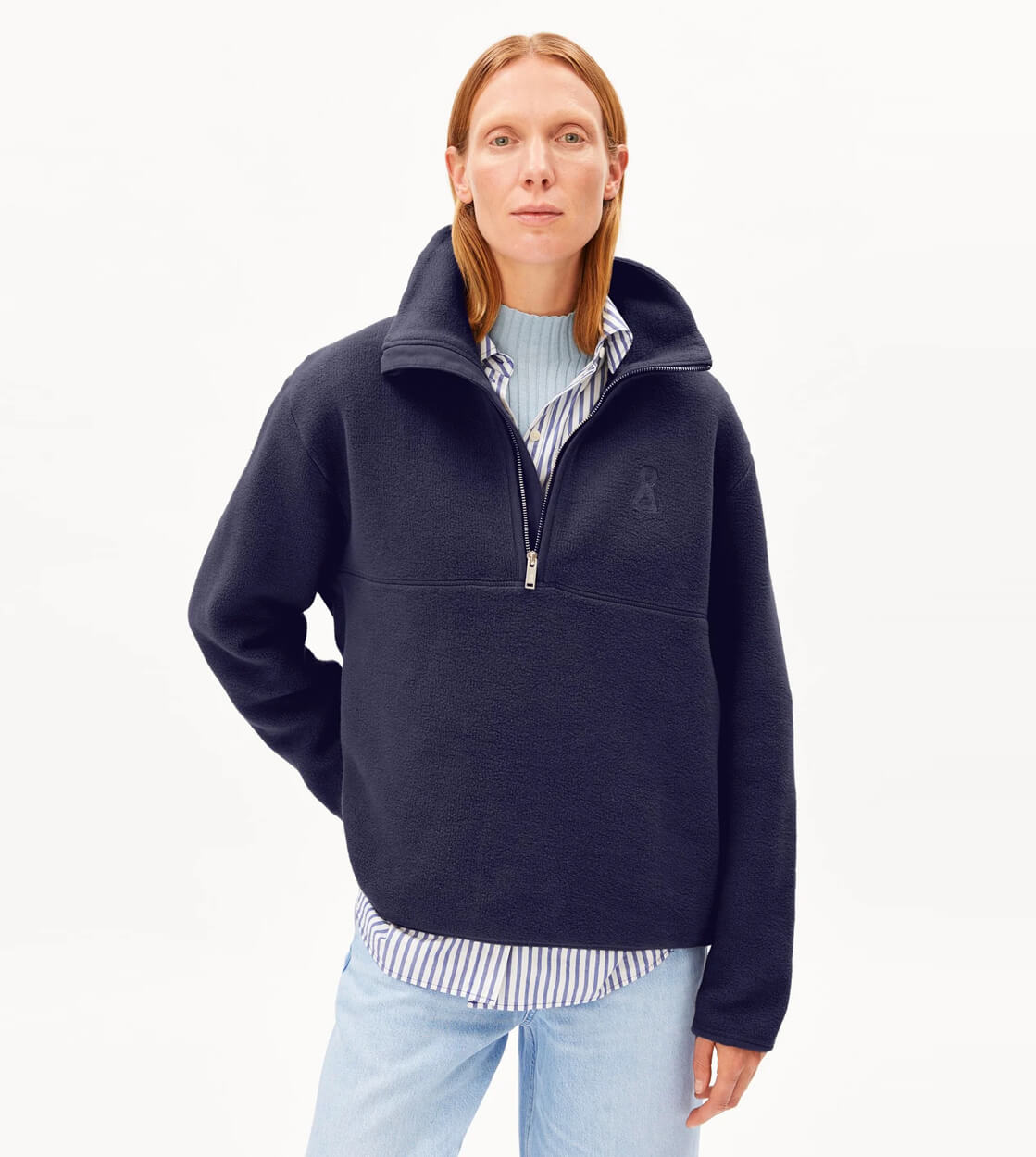 Armedangels W Half Zip Haarleenaa Fleece blue tinted navy
