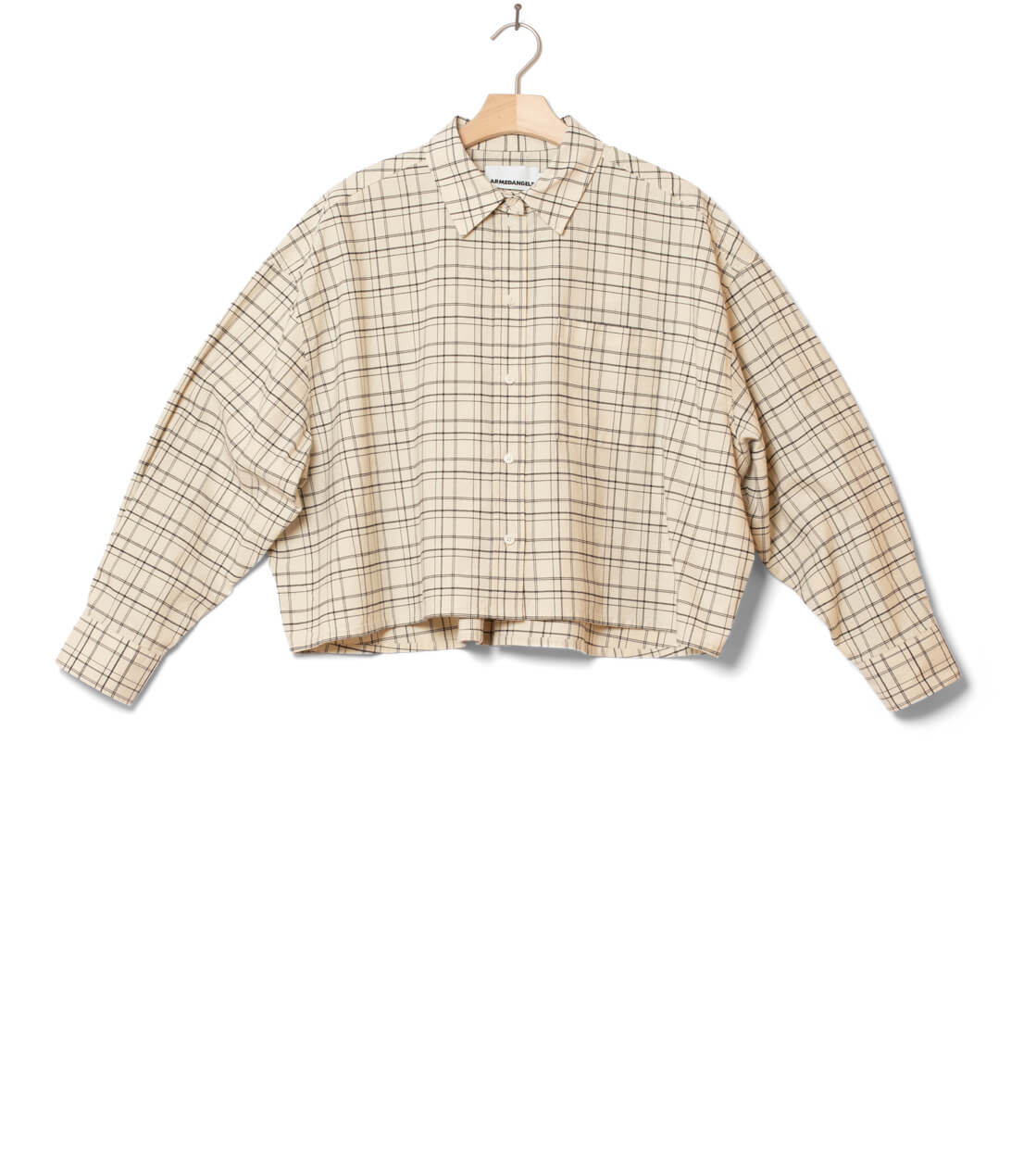 Armedangels W Shirt Check Boxy beige oatmilk/black