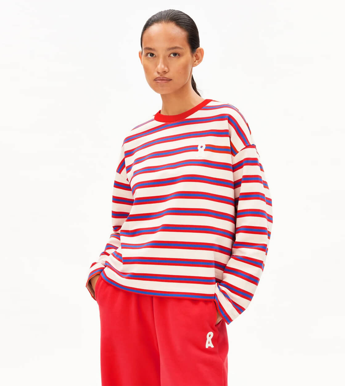 Armedangels W Sweater Iconic A Frankaa white undyed-mars red-dynamo blue