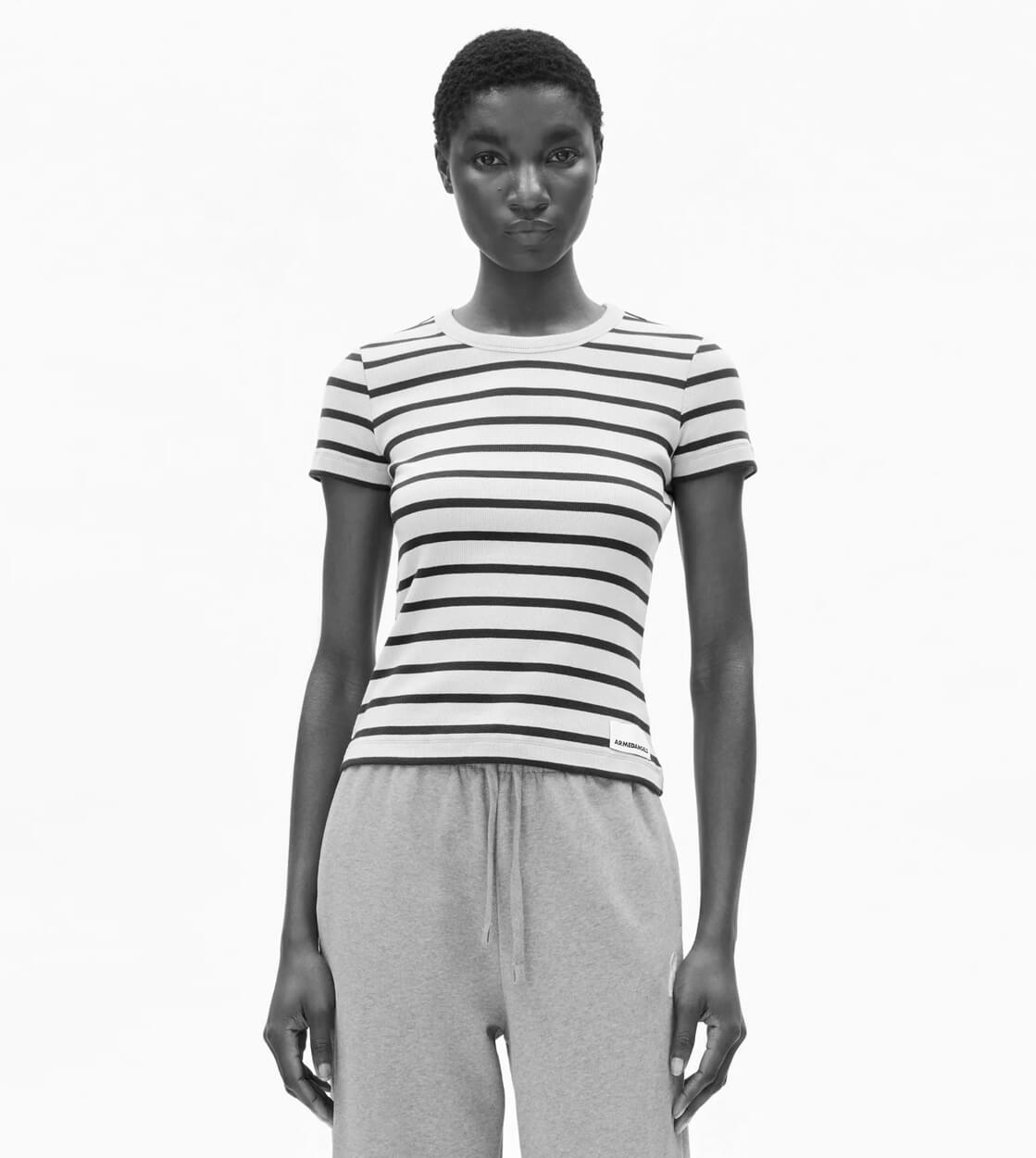 Armedangels W T-Shirt Kardaa Stripe pink mist-mars red