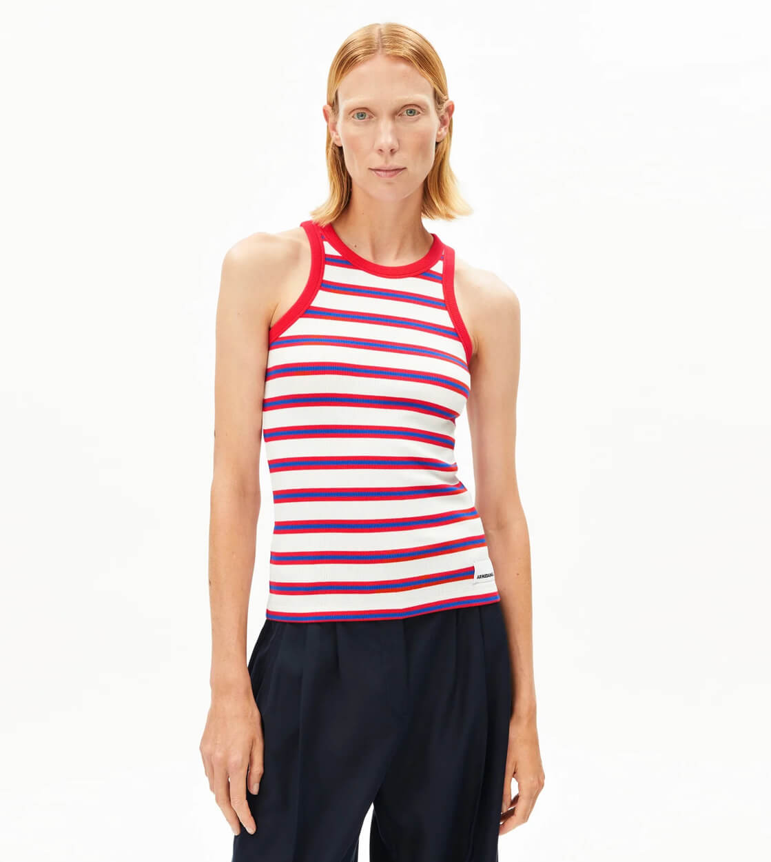 Armedangels W Top Kanitaa Stripe white light oatmilk-mars red-dynamo