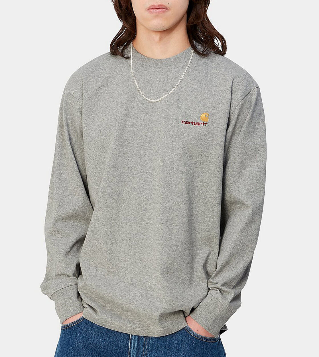 Carhartt WIP Longsleeve American Script grey ash heather