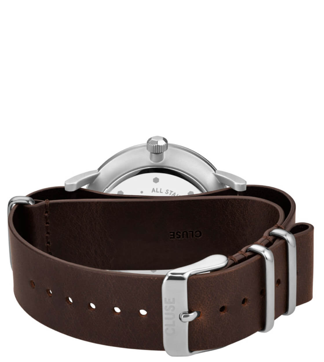 Cluse Watch Aravis Nato Leather brown dark/dark blue silver