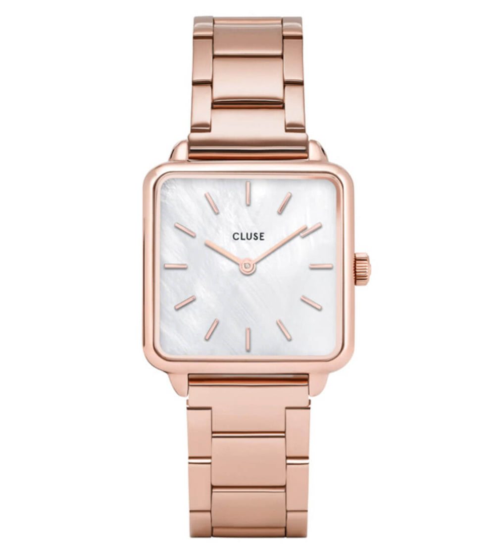 Cluse Watch La Tetragone 3-Link rose gold/white pearl