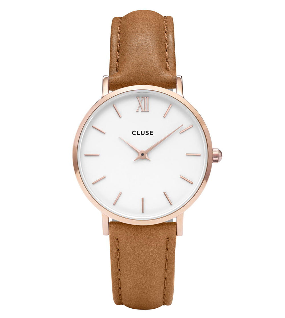 Cluse Watch Minuit brown caramel/white rose gold