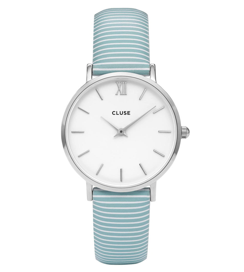 Cluse Watch Minuit white sky blue stripes/ white silver