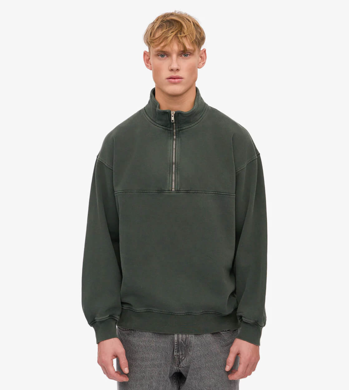 Colorful Standard Half Zip Sweater CS 1014 green midnight forest