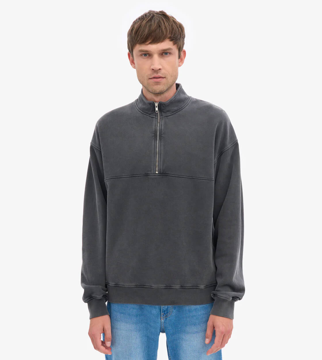 Colorful Standard Half Zip Sweater CS 1014 grey faded black