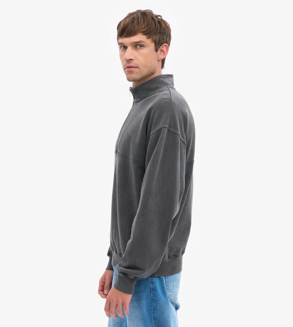 Colorful Standard Half Zip Sweater CS 1014 grey faded black