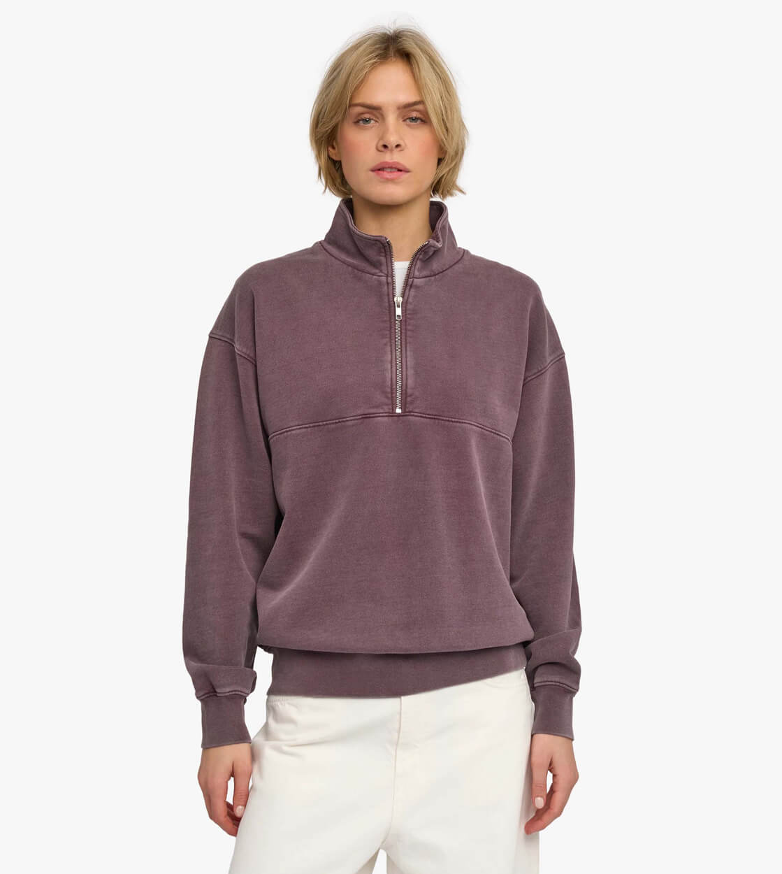 Colorful Standard Half Zip Sweater CS 1014 purple faded grape