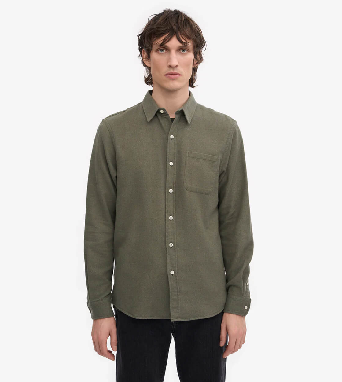 Colorful Standard Shirt Flannel CS 4006 green dusty olive