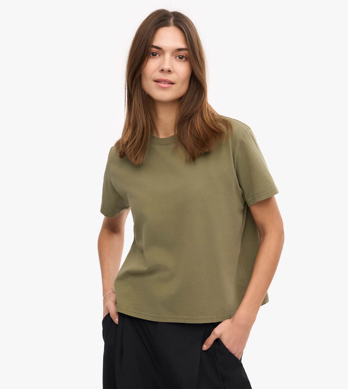 Colorful Standard W T-Shirt Boxy Crop CS2057 green dusty olive