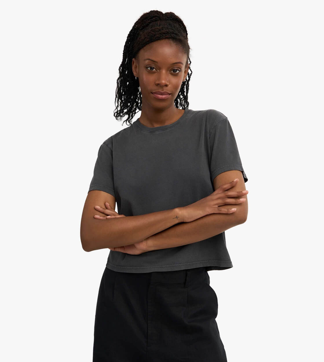 Colorful Standard W T-Shirt Boxy Crop CS2057 grey faded black