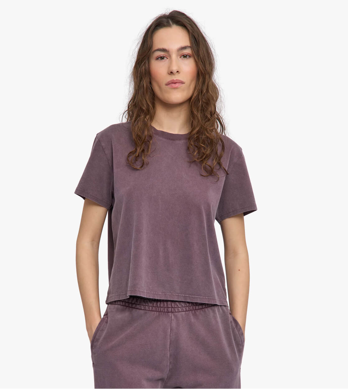 Colorful Standard W T-Shirt Boxy Crop CS2057 purple faded grape