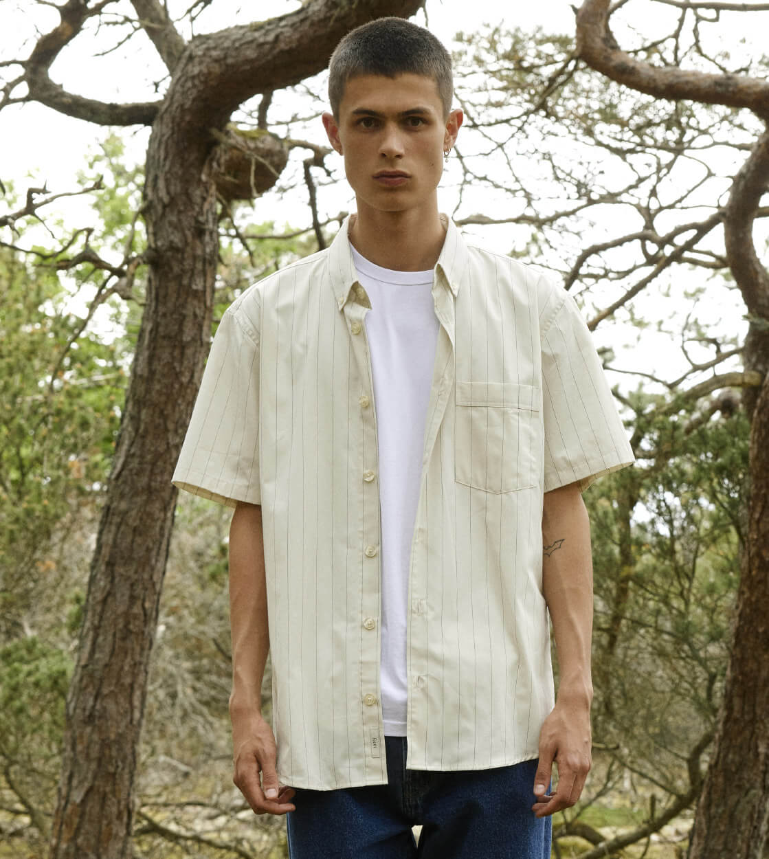 Foret Shirt SS Holiday beige cloud stripe