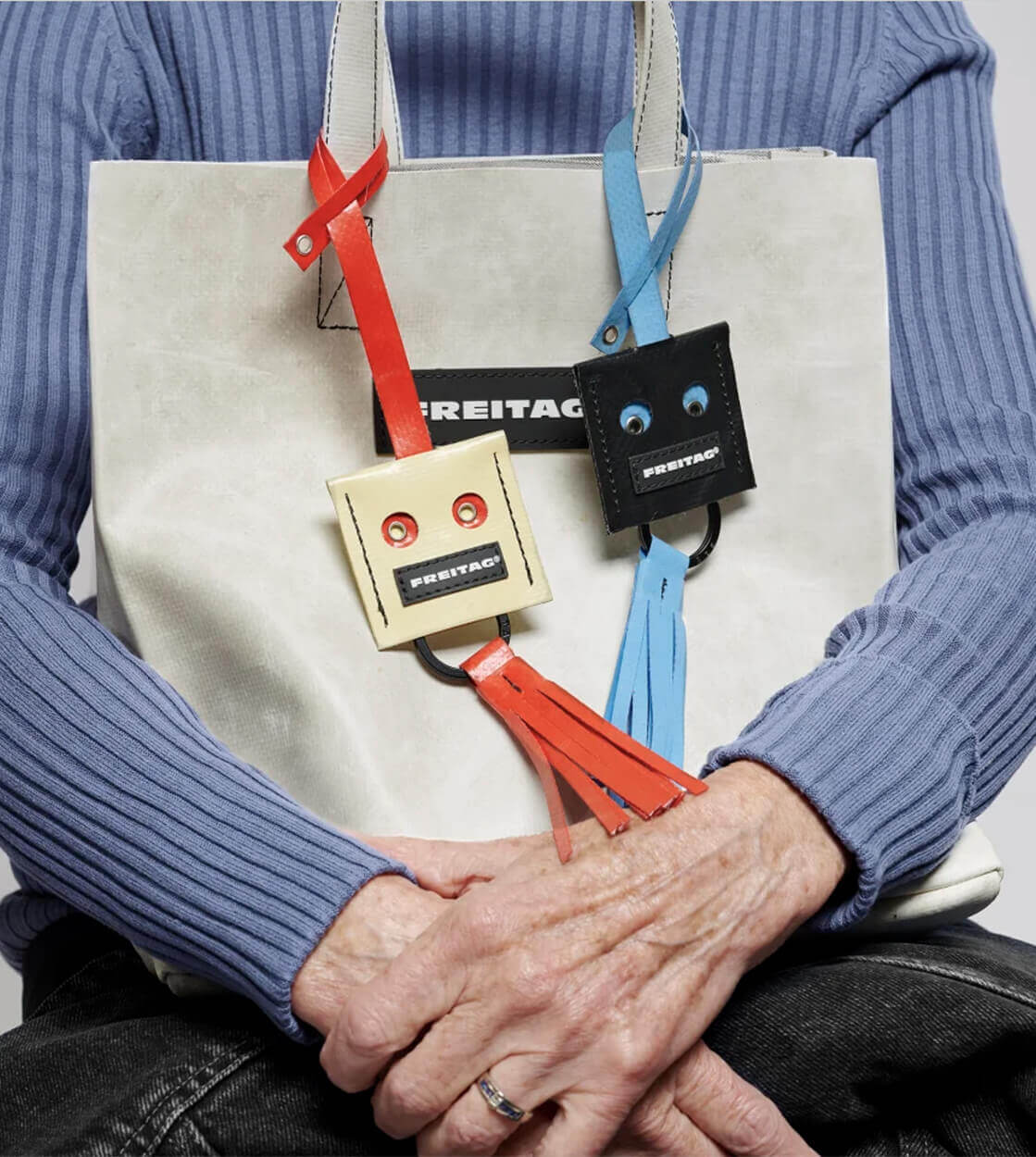 Freitag Keyholder and Charm Face beige/red