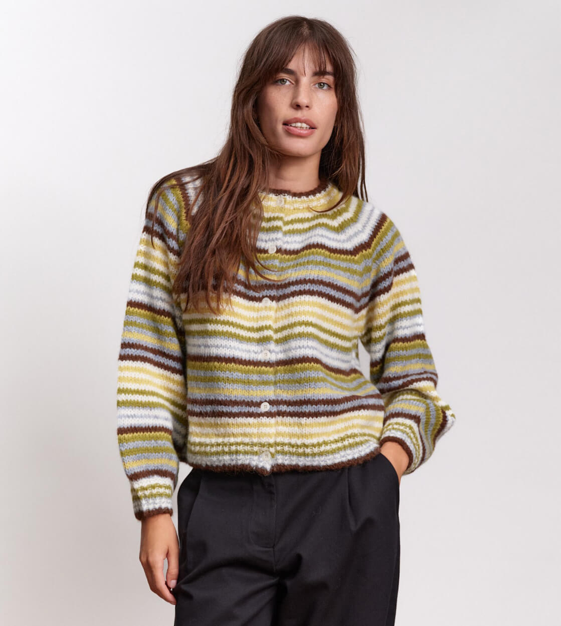 Jungle Folk W Cardigan Dolores green stripes pistachio/brown