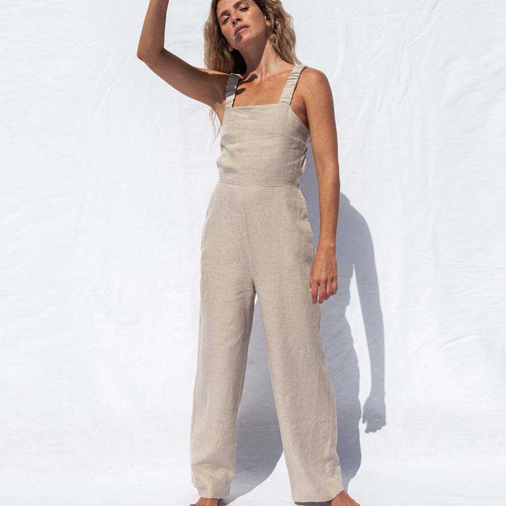 Jungle Folk W Jumpsuit June Linen beige flax