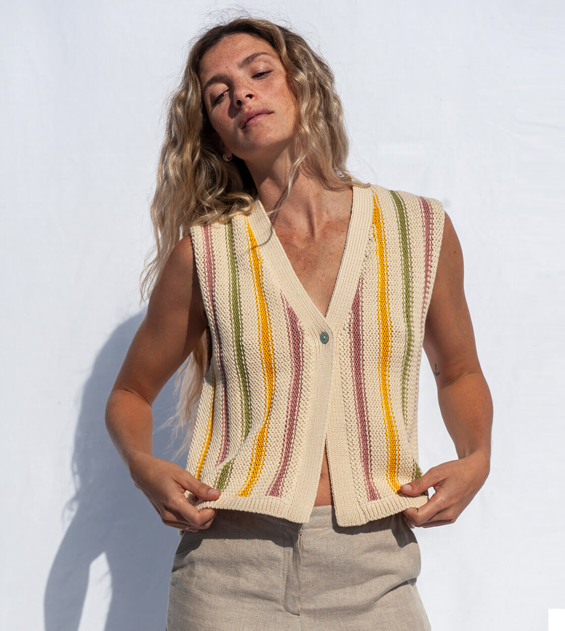 Jungle Folk W Vest Cora Cotton beige stripes