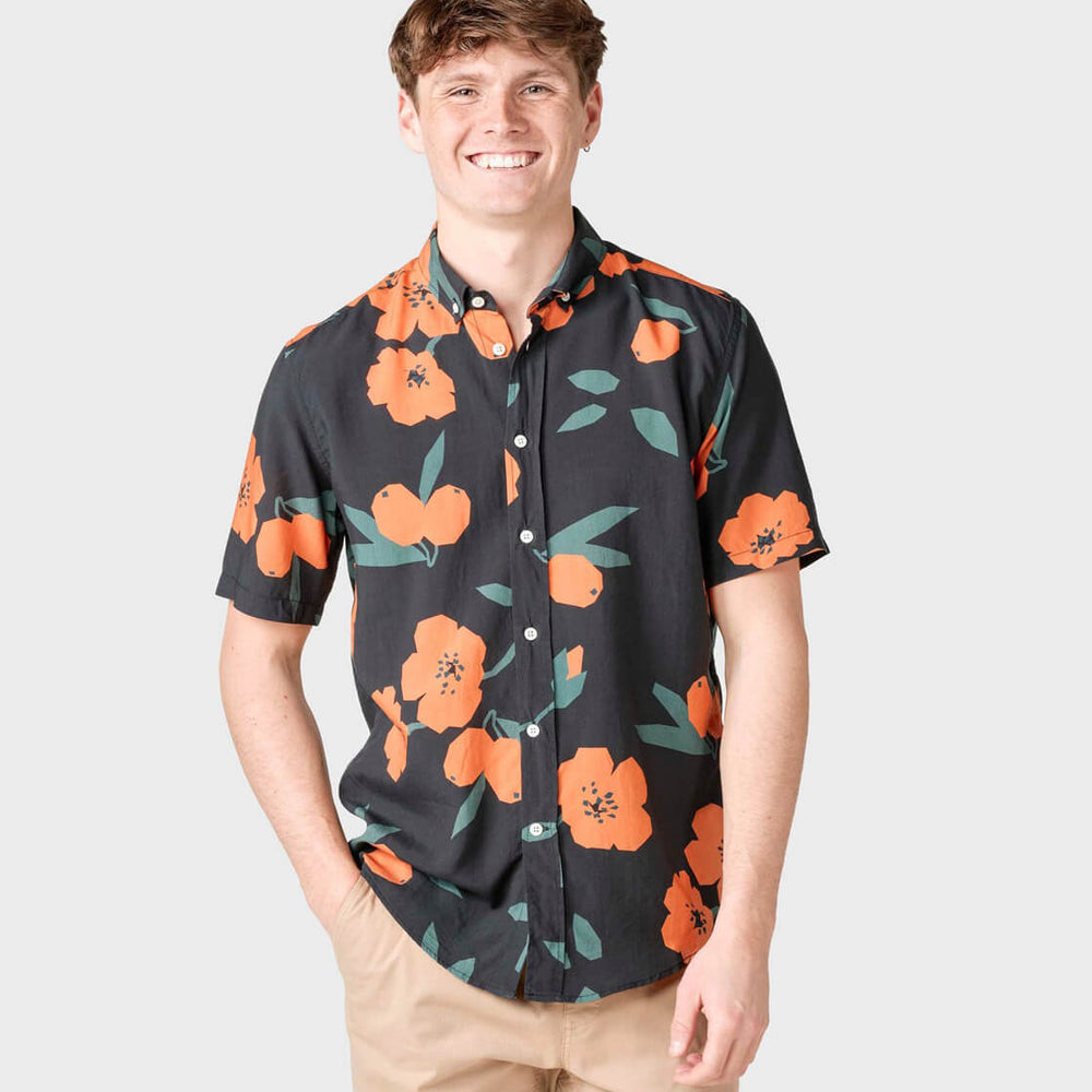 Klitmoller Shirt SS Quentin black/mandarin flowers