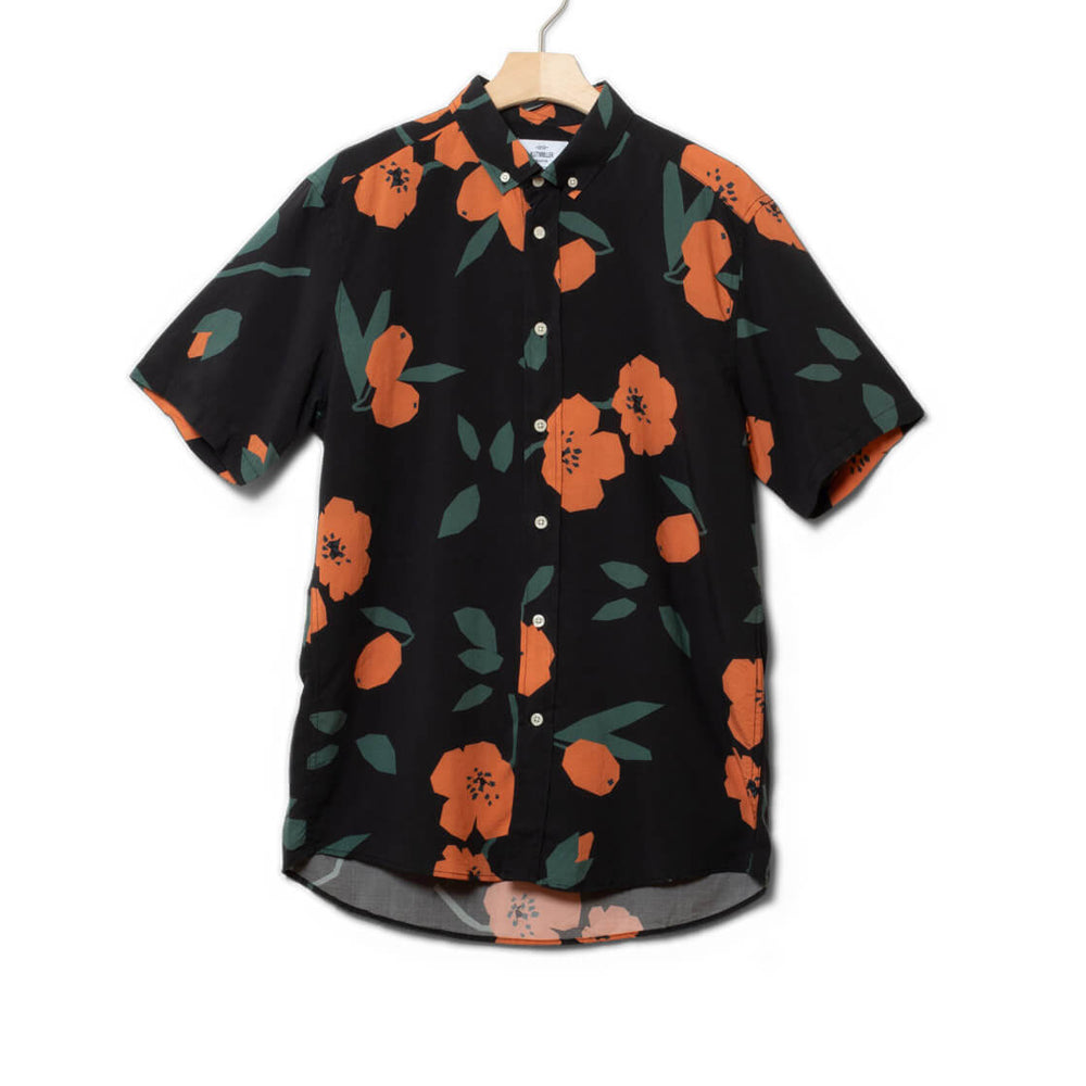 Klitmoller Shirt SS Quentin black/mandarin flowers