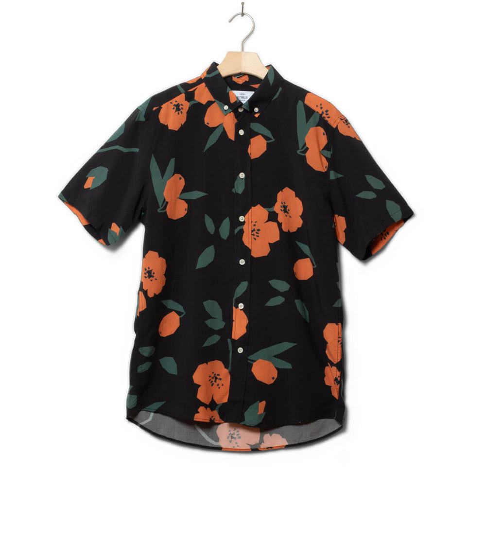 Klitmoller Shirt SS Quentin black/mandarin flowers