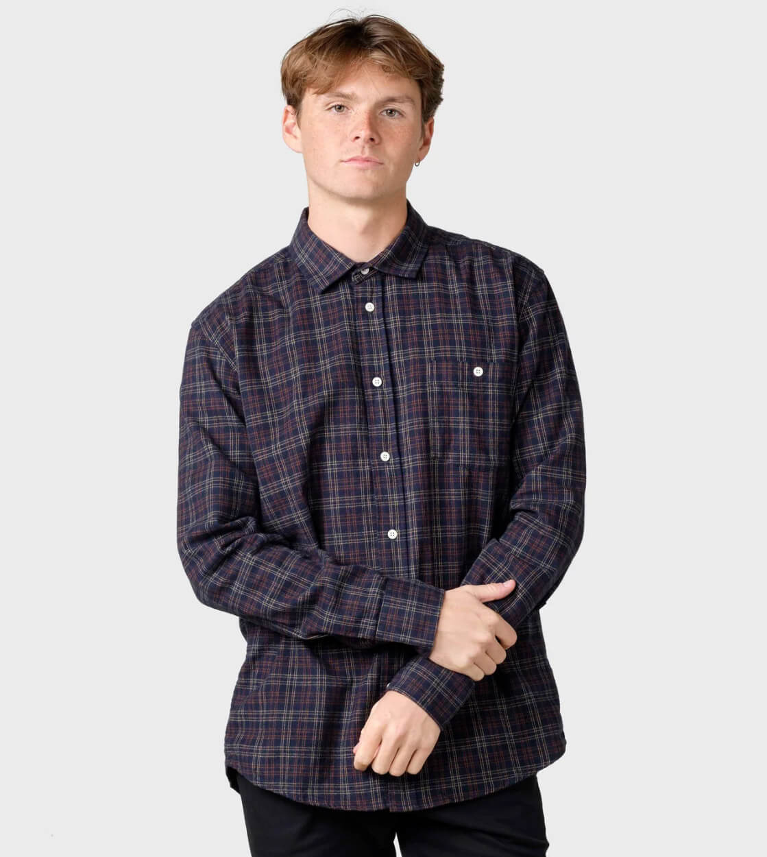 Klitmoller Shirt Thor blue navy/sand/brown check