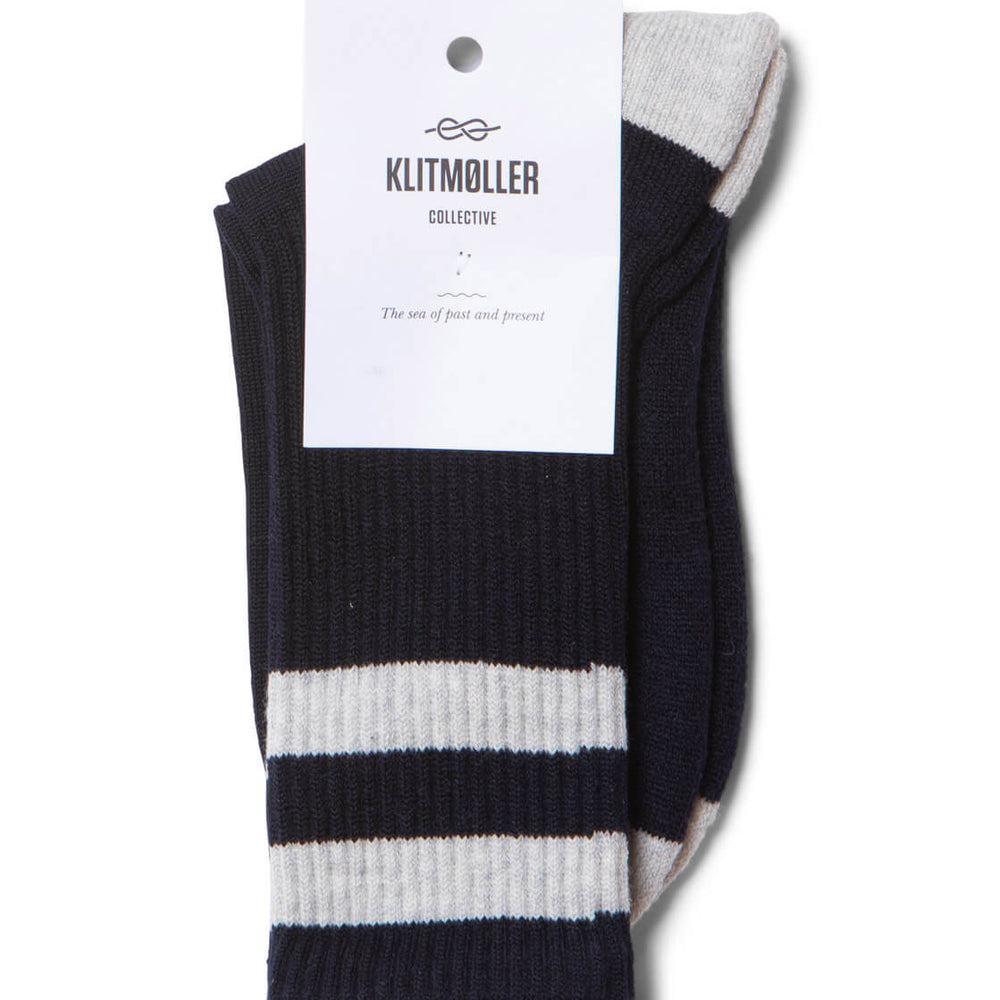 Klitmoller Socks Striped Merino blue navy/pastel grey