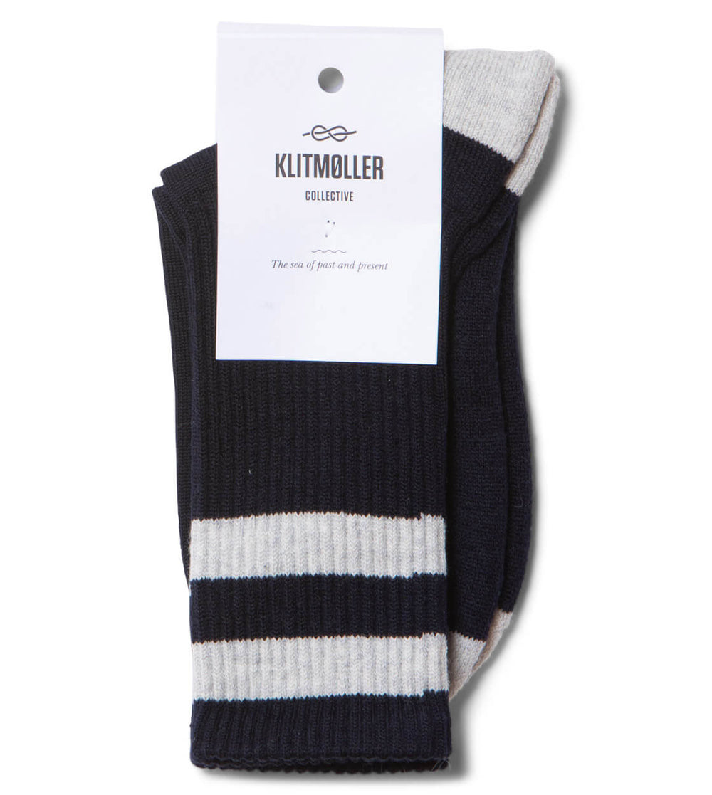 Klitmoller Socks Striped Merino blue navy/pastel grey