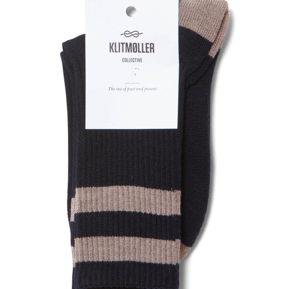 Klitmoller Socks Striped Merino blue navy/sand