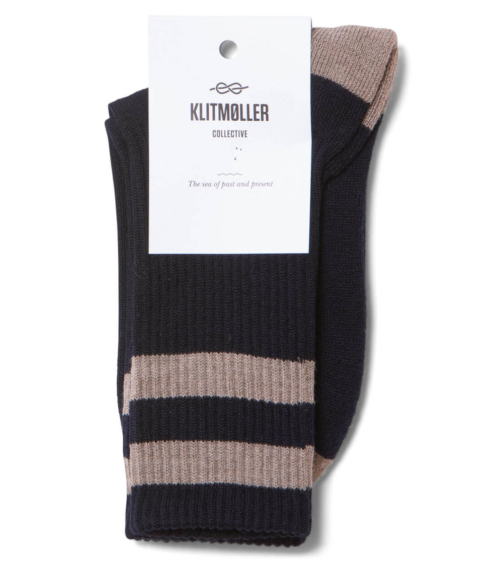 Klitmoller Socks Striped Merino blue navy/sand