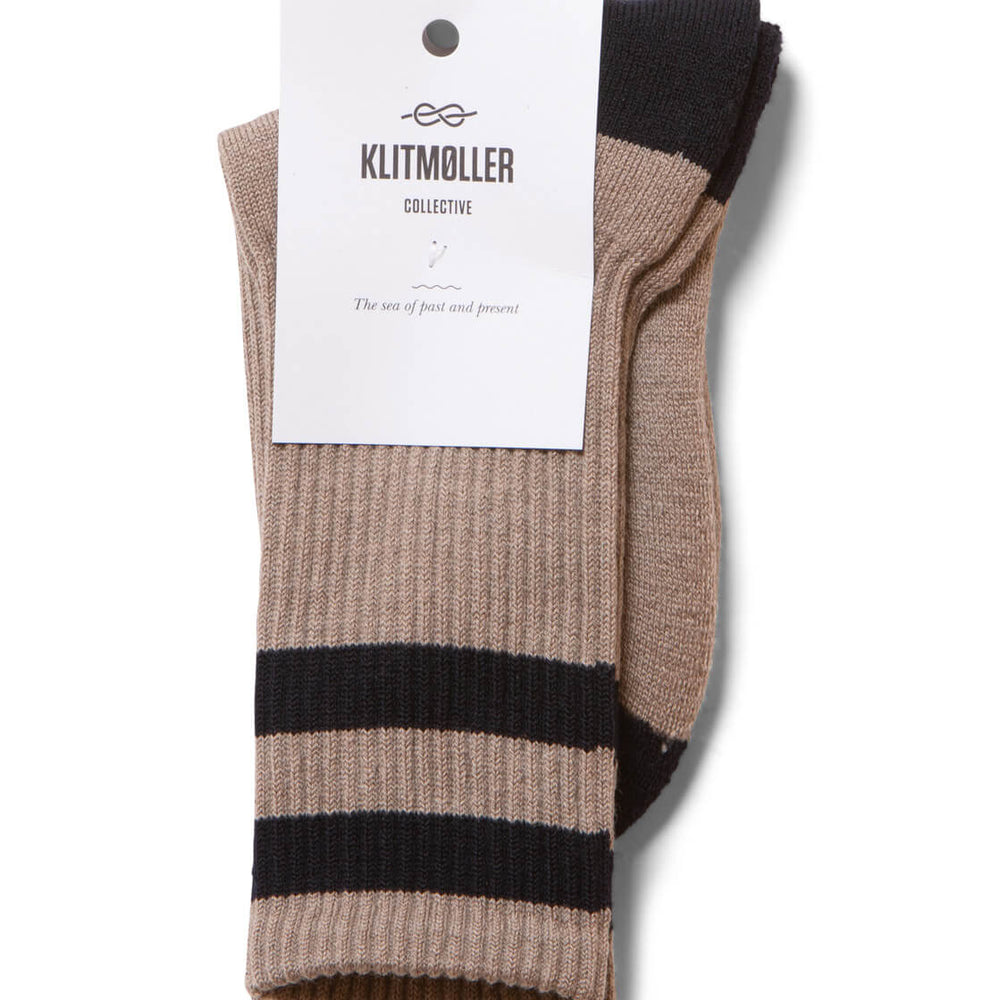 Klitmoller Socks Striped Merino brown sand/navy