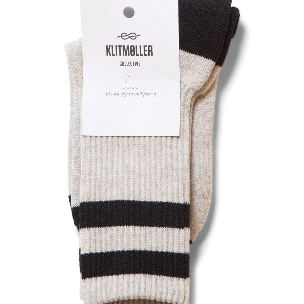 Klitmoller Socks Striped Merino grey pastel/blue navy