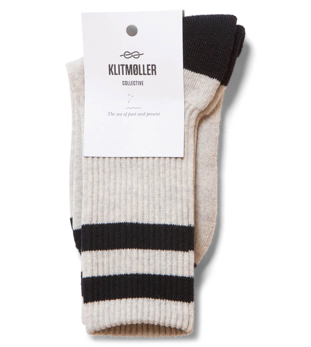 Klitmoller Socks Striped Merino grey pastel/blue navy