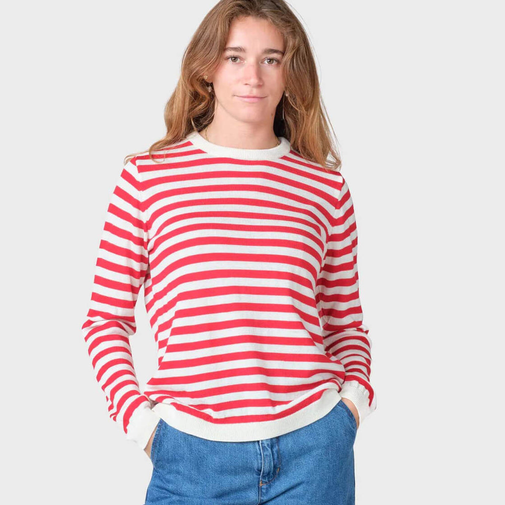 Klitmoller W Knit Basic Stripe Merino beige cream/red