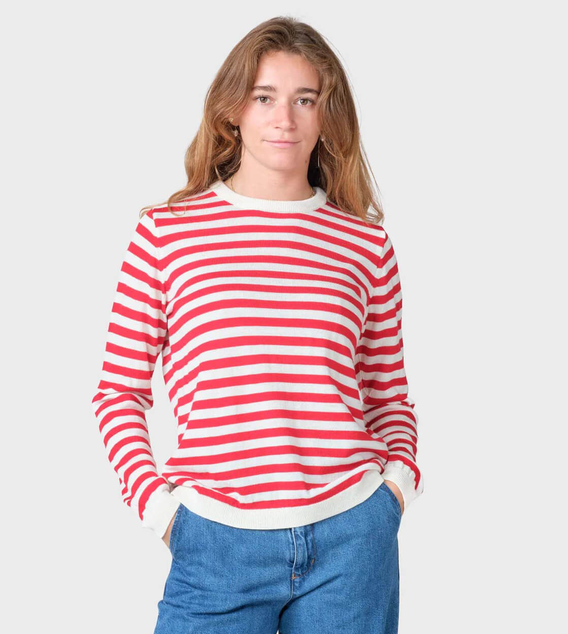 Klitmoller W Knit Basic Stripe Merino beige cream/red