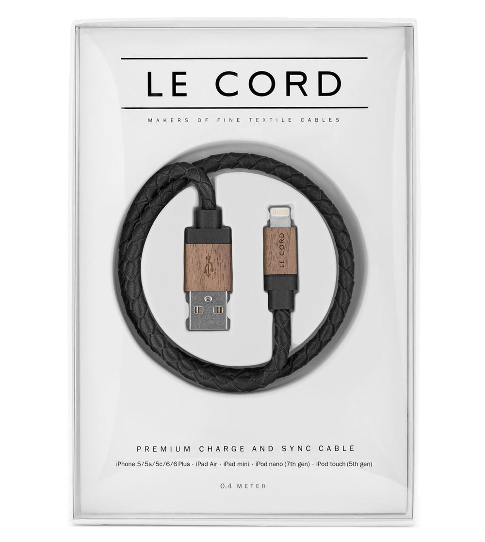 Le Cord Charge and Sync Cable black leather/dark wood