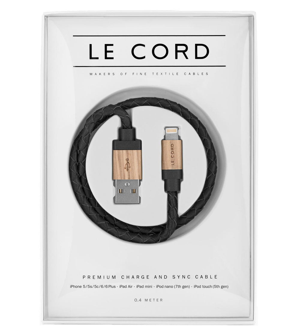 Le Cord Charge and Sync Cable black leather/light wood