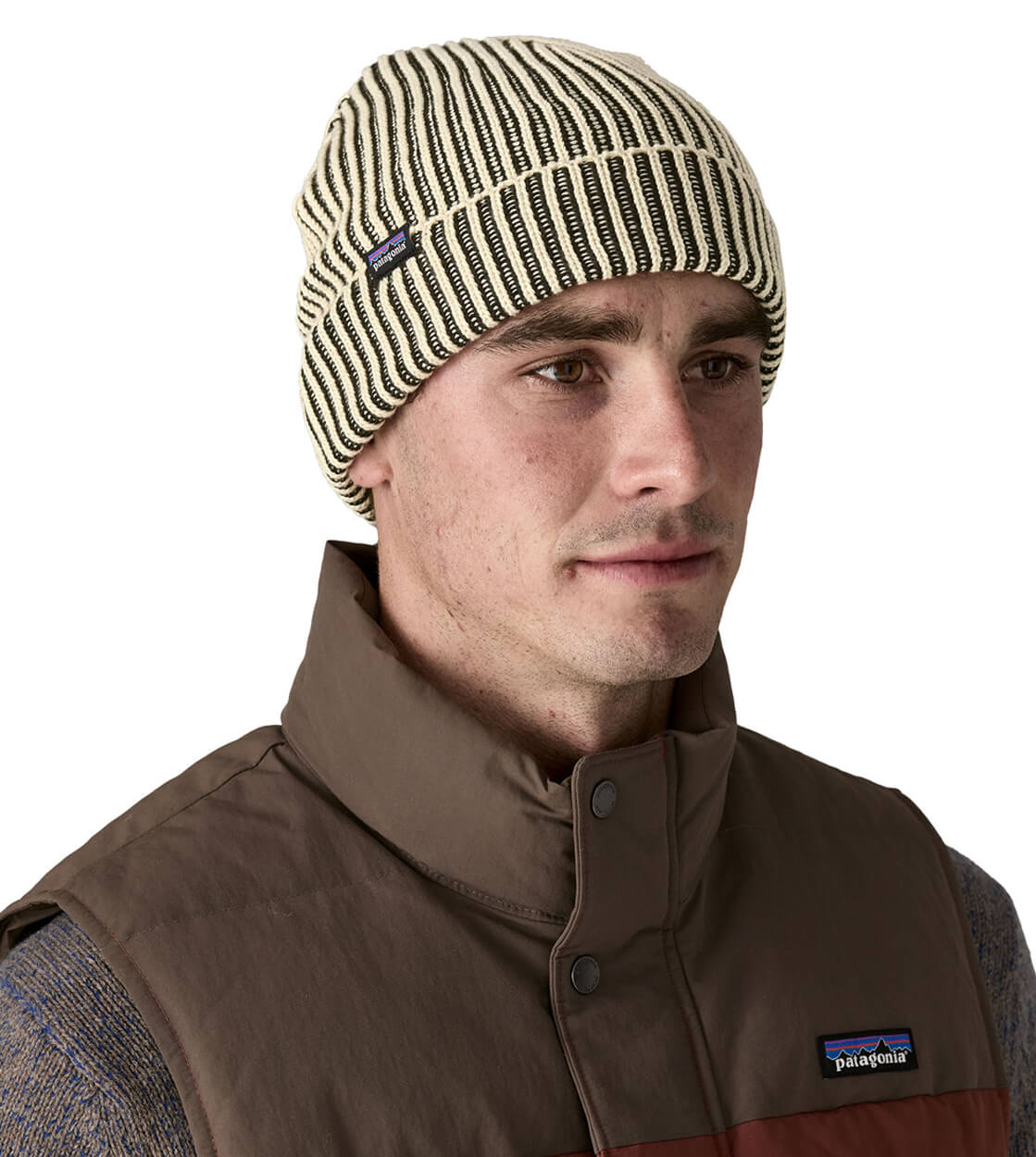Patagonia Beanie Fishermans Rolled black contrast stripe