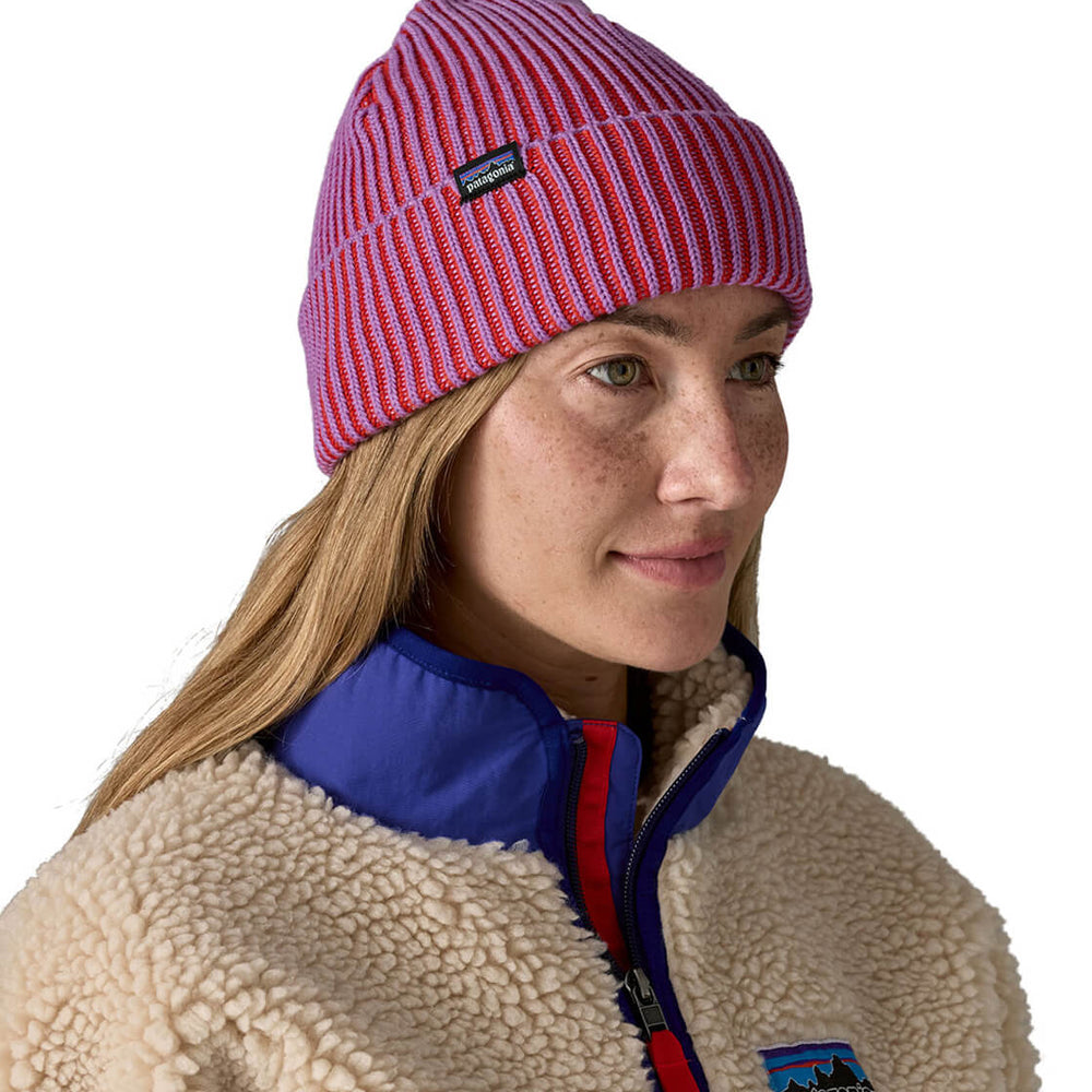 Patagonia Beanie Fishermans Rolled purple brisk contrast stripe