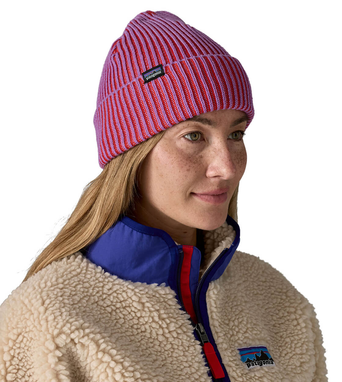 Patagonia Beanie Fishermans Rolled purple brisk contrast stripe