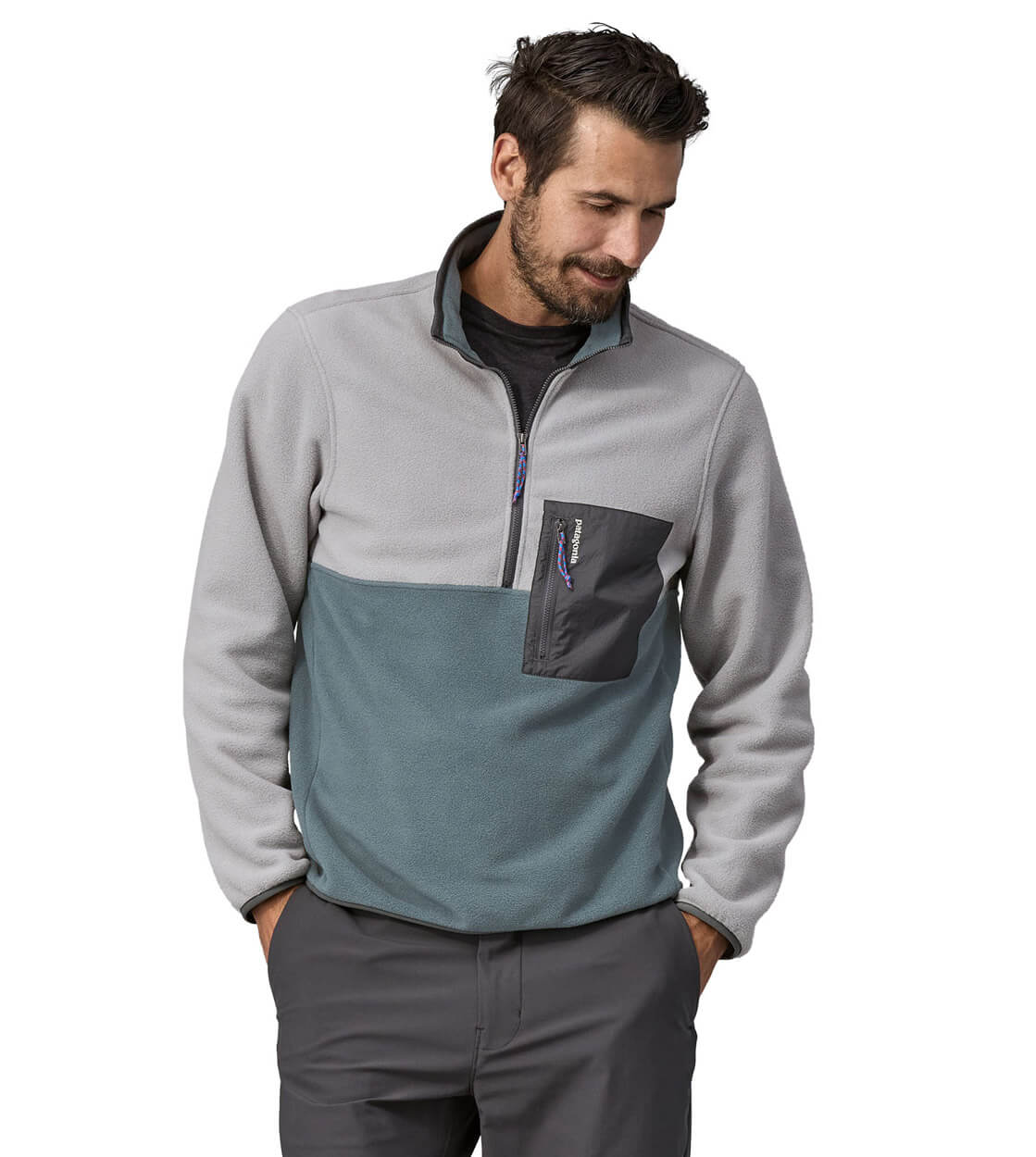 Patagonia Jacket Microdini 1/2 Zip P/O blue nouveau green w/salt grey