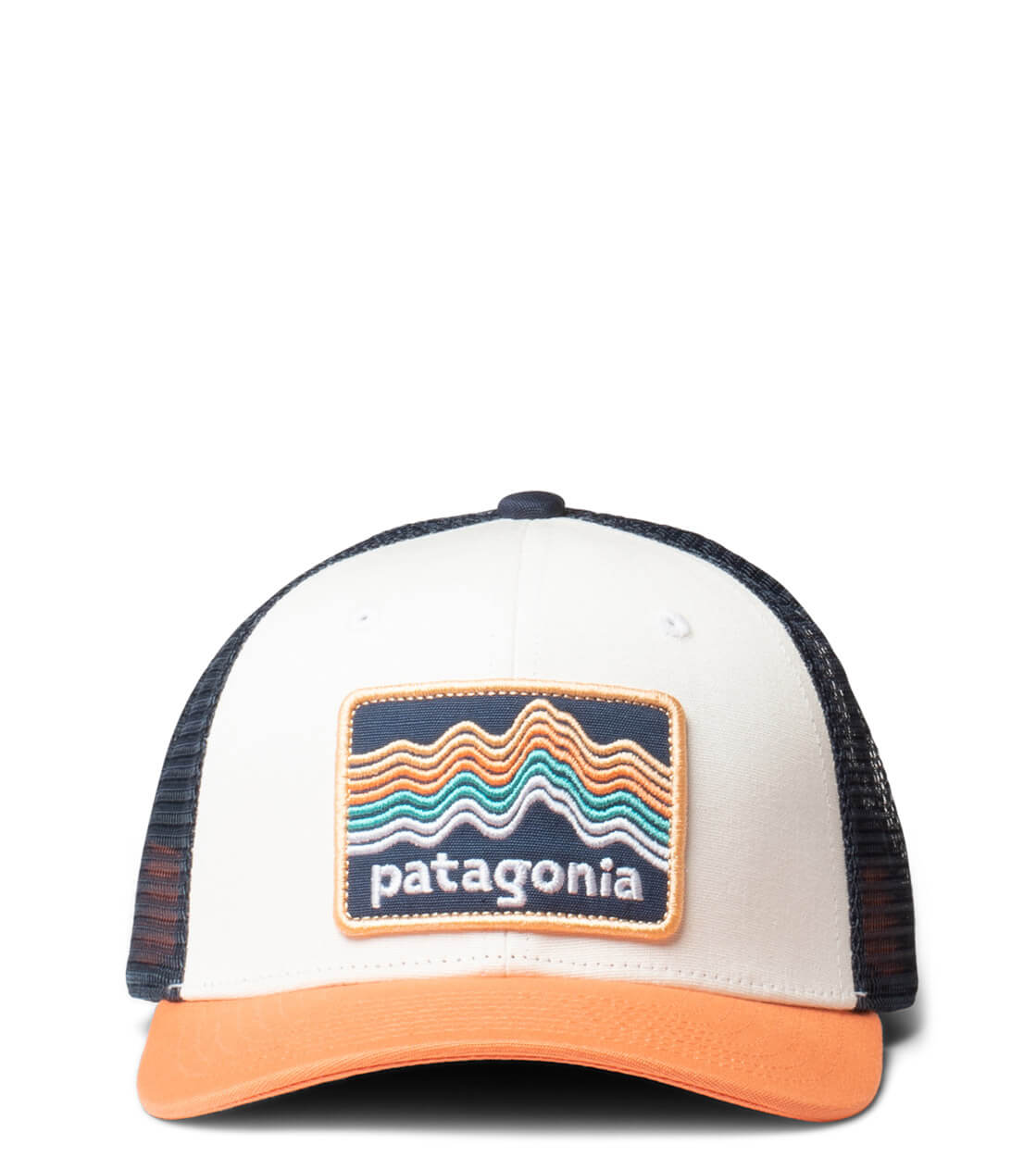 Patagonia K Trucker Cap Ridge Rise Stripe white coho coral