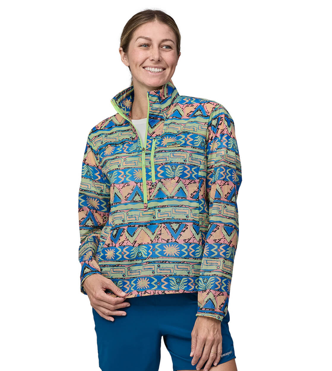 Patagonia W Jacket Houdini Stash 1/2 Zip P/O multi salamander green