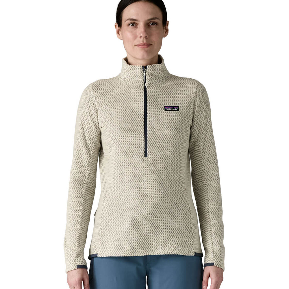 Patagonia W Sweater R1 Air Zip beige white wool