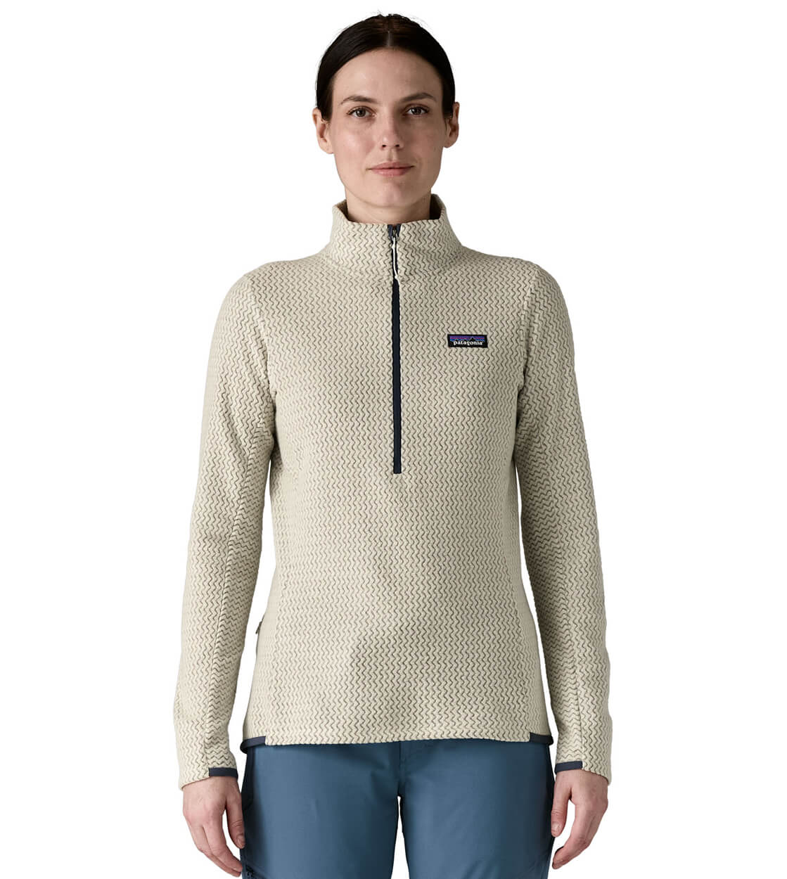 Patagonia W Sweater R1 Air Zip beige white wool