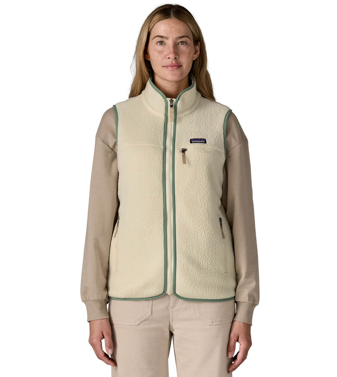 Patagonia W Vest Retro Pile beige natural w / elwood green