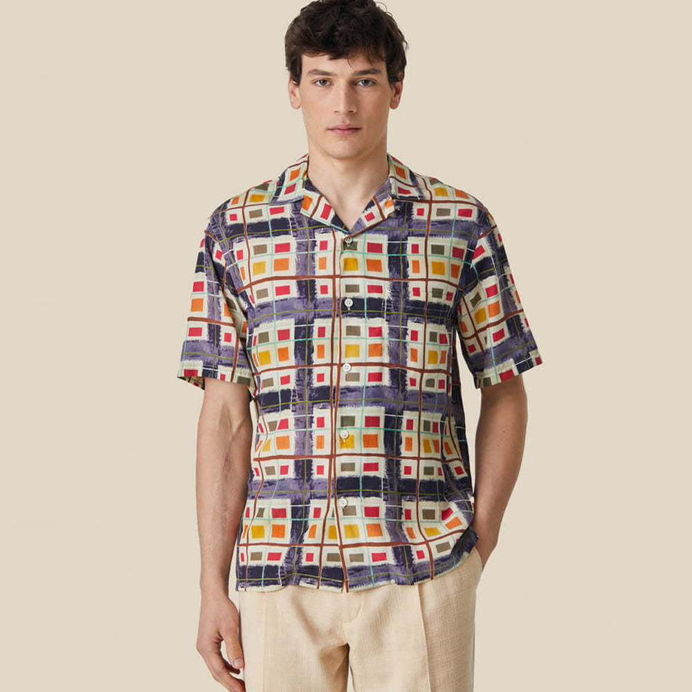 Portuguese Flannel Shirt SS Colar Case multi deep blue