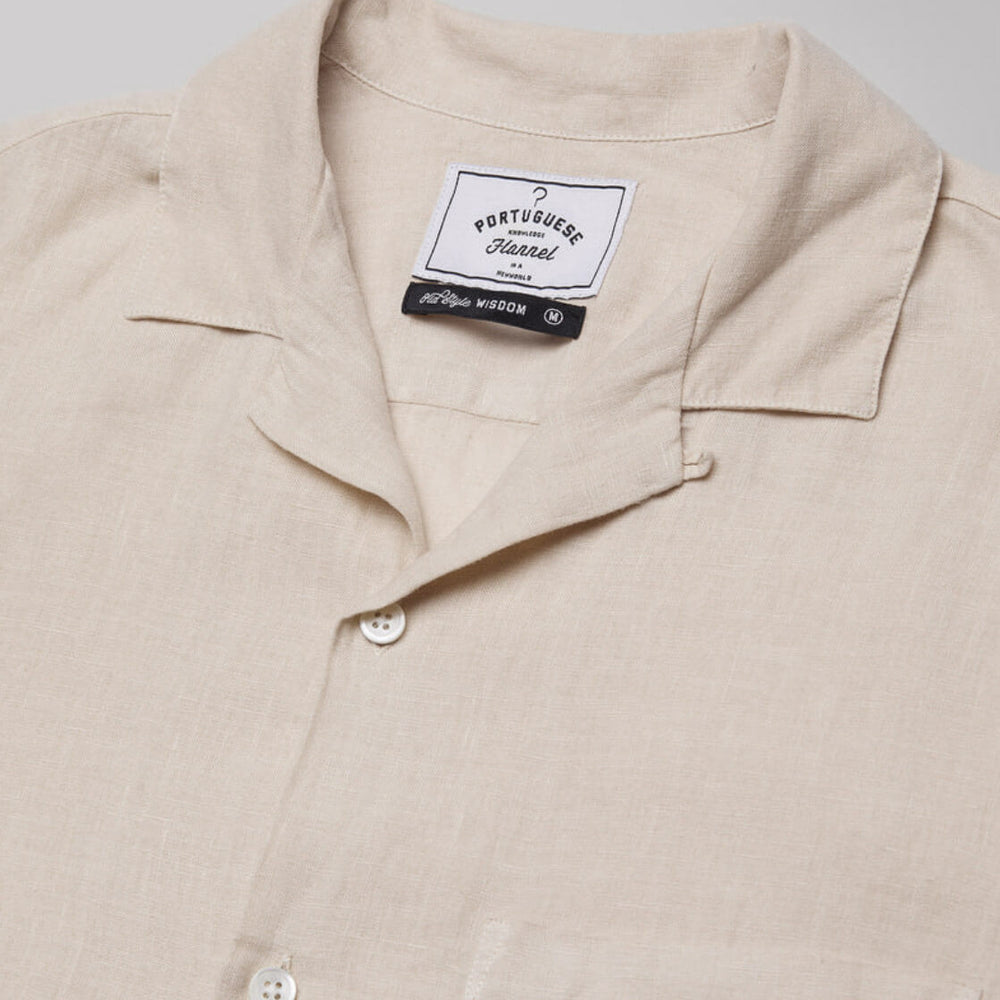 Portuguese Flannel Shirt SS Linen Camp Collar beige raw