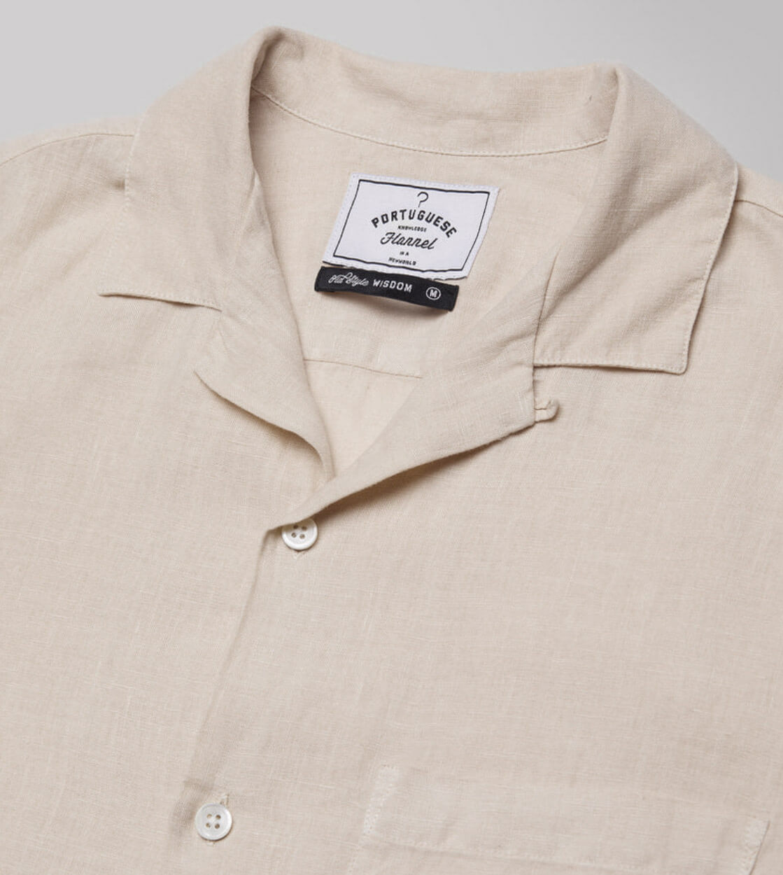 Portuguese Flannel Shirt SS Linen Camp Collar beige raw